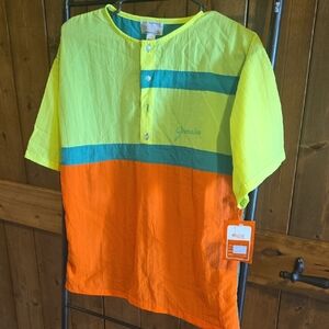 Vintage Jamaica Mens Color Block Shirt - Yellow, Green, and Orange